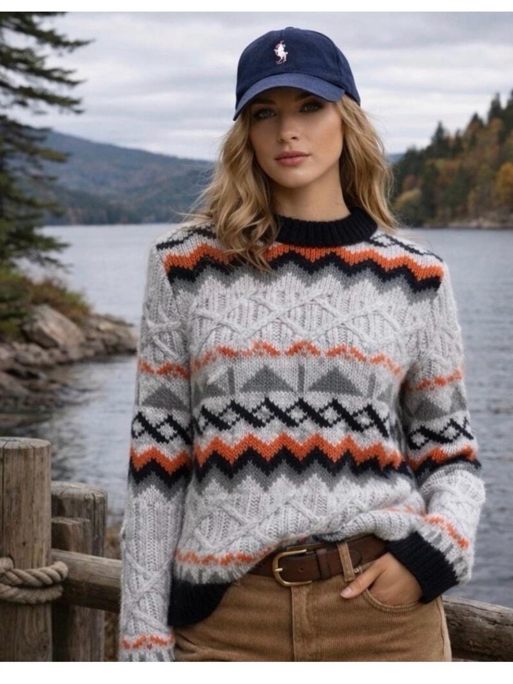 Magashoni L grey chunky fisherman cabin nordic cable knit sweater softcore